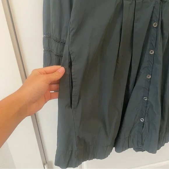 Free People Navy Lace Button Up Long Sleeve Dress Size Medium 100% Cotton - Picture 4 of 14